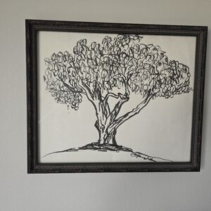 Framed Black Tree Line Art Wall Decor